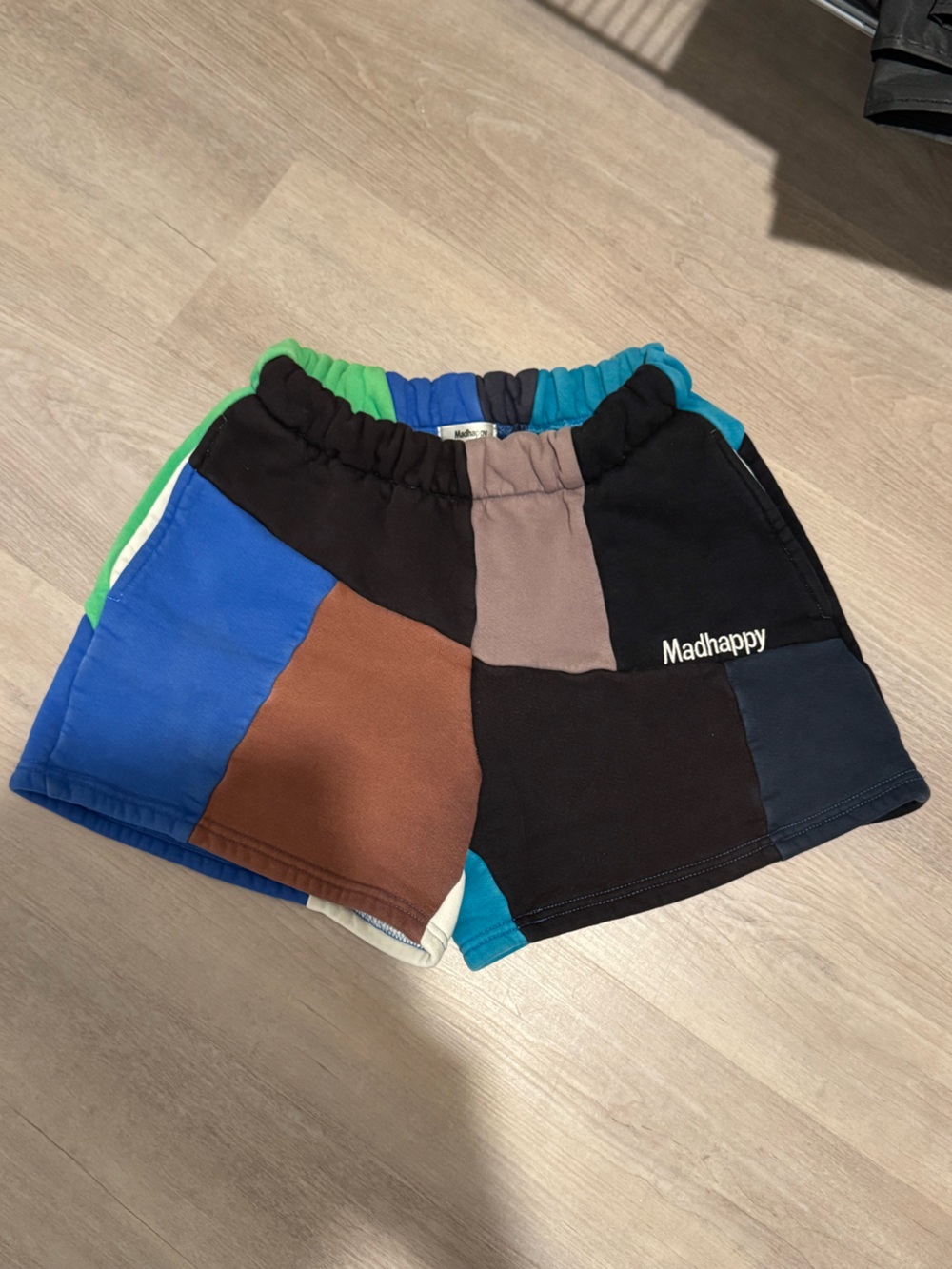 Madhappy Patchwork Colorblock Shorts in Blue, Brown, Black, Green